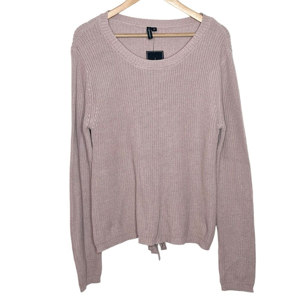 Moon & Madison Lace Up Back Sweater Light Pink Womens XL Slouchy Relaxed